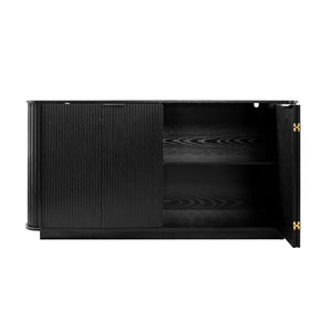 English Elm 63"wavy Sculptural Matte Sideboard with Wave Front Doors and Adjustable Interior Shelving Black W757P330674