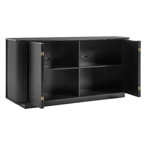 English Elm 63"wavy Sculptural Matte Sideboard with Wave Front Doors and Adjustable Interior Shelving Black W757P330674