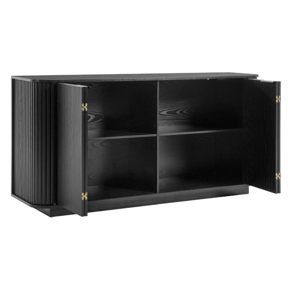 English Elm 63"wavy Sculptural Matte Sideboard with Wave Front Doors and Adjustable Interior Shelving Black W757P330674