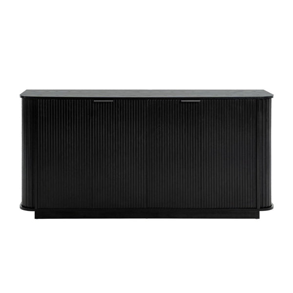 English Elm 63"wavy Sculptural Matte Sideboard with Wave Front Doors and Adjustable Interior Shelving Black W757P330674