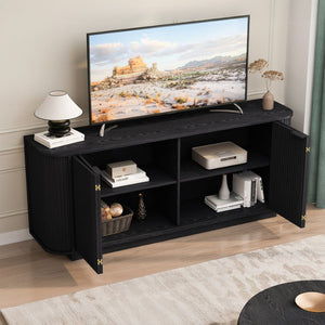 English Elm 63"wavy Sculptural Matte Sideboard with Wave Front Doors and Adjustable Interior Shelving Black W757P330674
