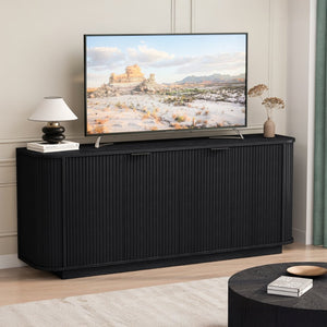 English Elm 63"wavy Sculptural Matte Sideboard with Wave Front Doors and Adjustable Interior Shelving Black W757P330674