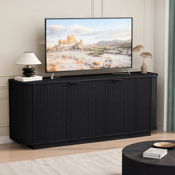 English Elm 63"wavy Sculptural Matte Sideboard with Wave Front Doors and Adjustable Interior Shelving Black W757P330674