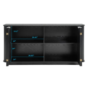 English Elm 63"wavy Sculptural Matte Sideboard with Wave Front Doors and Adjustable Interior Shelving Black W757P330674