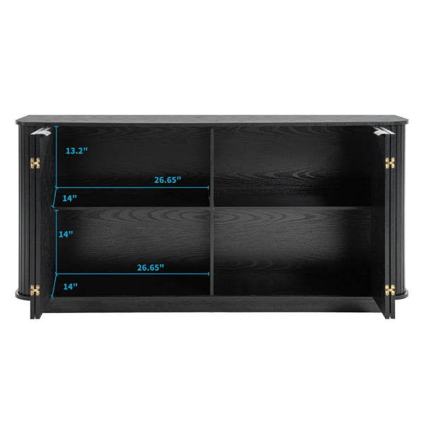 English Elm 63"wavy Sculptural Matte Sideboard with Wave Front Doors and Adjustable Interior Shelving Black W757P330674