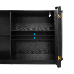 English Elm 63"wavy Sculptural Matte Sideboard with Wave Front Doors and Adjustable Interior Shelving Black W757P330674