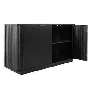 English Elm 63"wavy Sculptural Matte Sideboard with Wave Front Doors and Adjustable Interior Shelving Black W757P330674