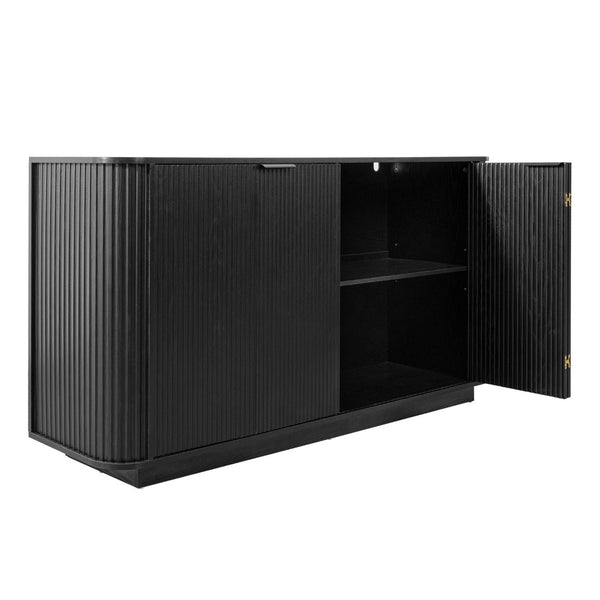 English Elm 63"wavy Sculptural Matte Sideboard with Wave Front Doors and Adjustable Interior Shelving Black W757P330674