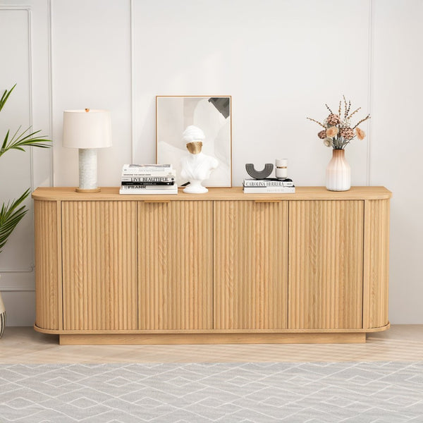 English Elm 63"wavy Sculptural Matte Sideboard with Wave Front Doors and Adjustable Interior Shelving W757P330675