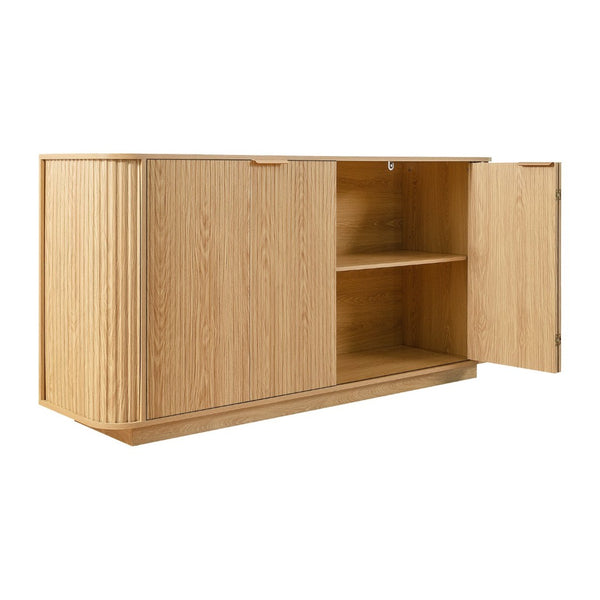 English Elm 63"wavy Sculptural Matte Sideboard with Wave Front Doors and Adjustable Interior Shelving W757P330675