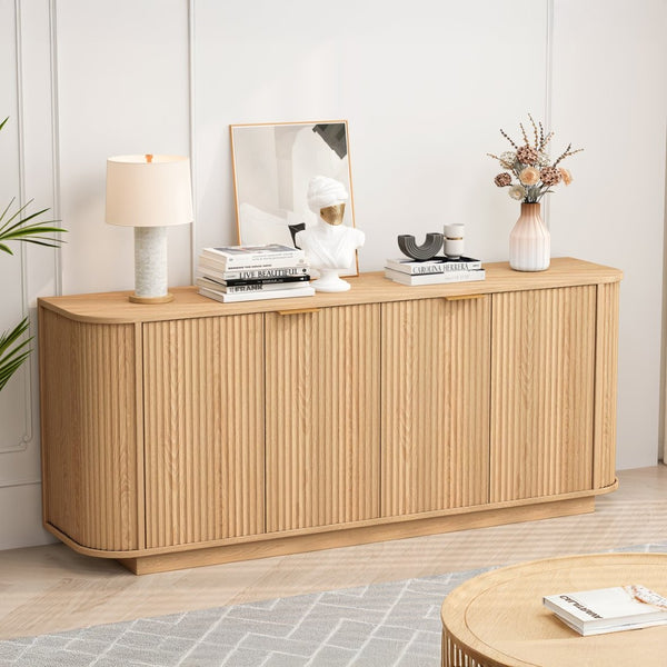 English Elm 63"wavy Sculptural Matte Sideboard with Wave Front Doors and Adjustable Interior Shelving W757P330675