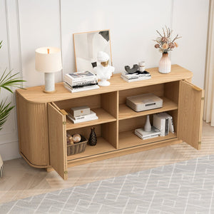 English Elm 63"wavy Sculptural Matte Sideboard with Wave Front Doors and Adjustable Interior Shelving W757P330675