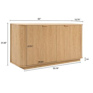 English Elm 63"wavy Sculptural Matte Sideboard with Wave Front Doors and Adjustable Interior Shelving W757P330675