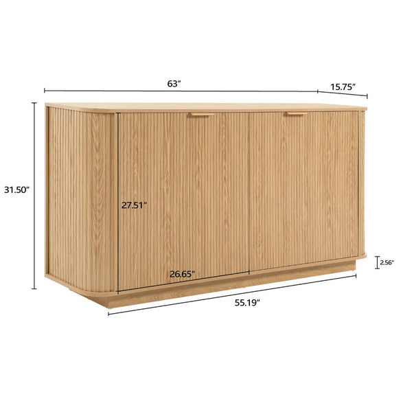 English Elm 63"wavy Sculptural Matte Sideboard with Wave Front Doors and Adjustable Interior Shelving W757P330675