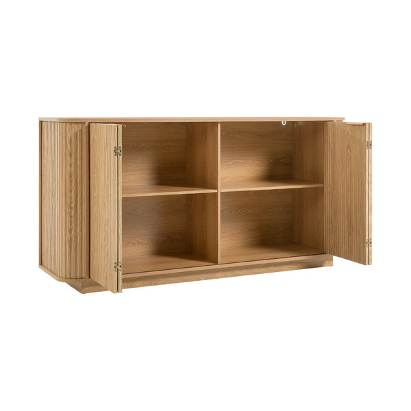 English Elm 63"wavy Sculptural Matte Sideboard with Wave Front Doors and Adjustable Interior Shelving W757P330675
