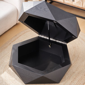 English Elm 36.61'' Polygon Drum Coffee Table Retro Geometric Flip Top Hidden Storage Wood Veneer Black W757P347497