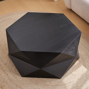 English Elm 36.61'' Polygon Drum Coffee Table Retro Geometric Flip Top Hidden Storage Wood Veneer Black W757P347497
