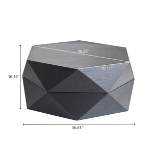 English Elm 36.61'' Polygon Drum Coffee Table Retro Geometric Flip Top Hidden Storage Wood Veneer Black W757P347497