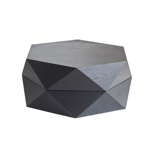 English Elm 36.61'' Polygon Drum Coffee Table Retro Geometric Flip Top Hidden Storage Wood Veneer Black W757P347497