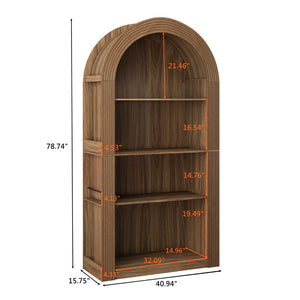 English Elm 78.74" Arched Four-tier Open Bookcase Mid-century Wood-grain Finish for Living Spaces Brown W757P367145
