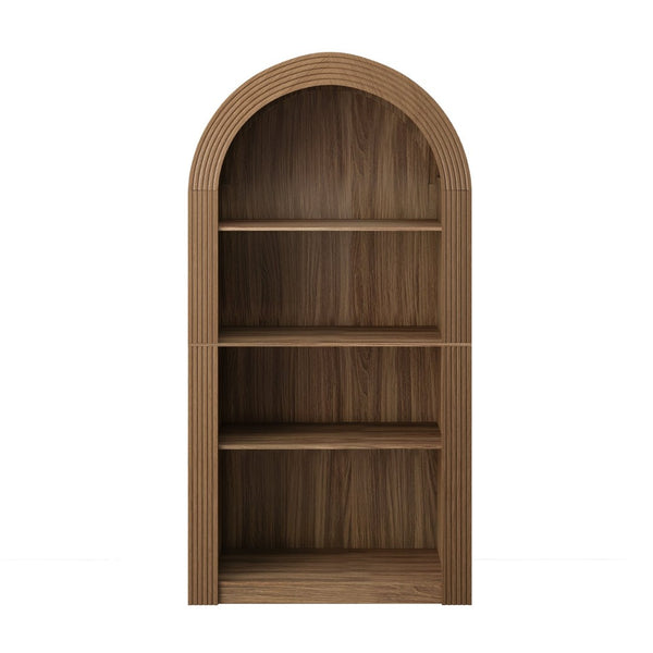 English Elm 78.74" Arched Four-tier Open Bookcase Mid-century Wood-grain Finish for Living Spaces Brown W757P367145