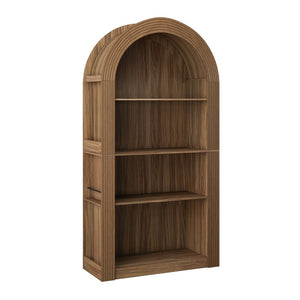 English Elm 78.74" Arched Four-tier Open Bookcase Mid-century Wood-grain Finish for Living Spaces Brown W757P367145