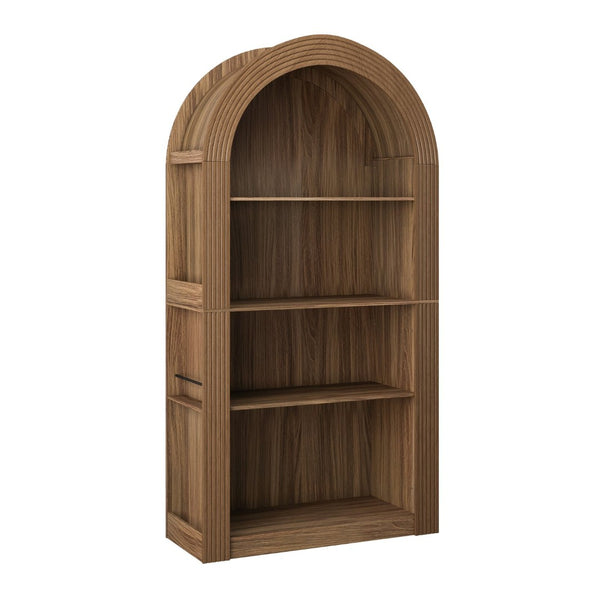 English Elm 78.74" Arched Four-tier Open Bookcase Mid-century Wood-grain Finish for Living Spaces Brown W757P367145