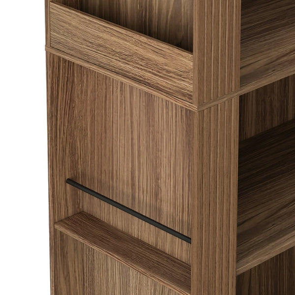 English Elm 78.74" Arched Four-tier Open Bookcase Mid-century Wood-grain Finish for Living Spaces Brown W757P367145