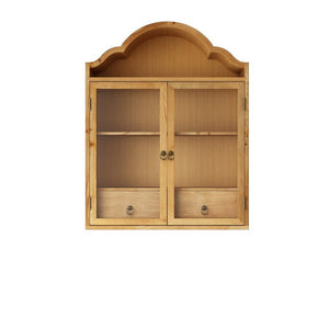 English Elm Vintage Solid Wood Wall Cabinet with Distressed Finish and Sculpted Wave Top for Farmhouse Rooms W757P383533