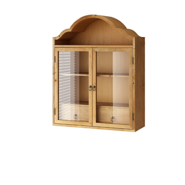 English Elm Vintage Solid Wood Wall Cabinet with Distressed Finish and Sculpted Wave Top for Farmhouse Rooms W757P383533
