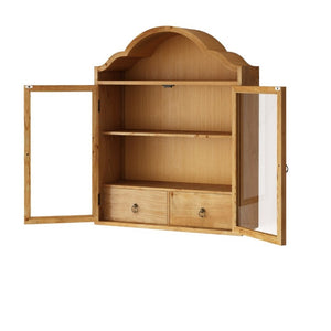 English Elm Vintage Solid Wood Wall Cabinet with Distressed Finish and Sculpted Wave Top for Farmhouse Rooms W757P383533