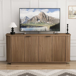 English Elm 63"wavy Sculptural Matte Sideboard with Wave Front Doors and Adjustable Interior Shelving Brown W757P395623