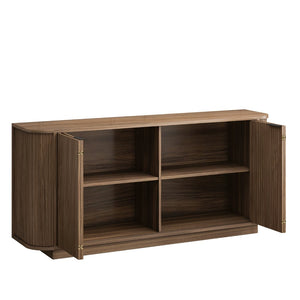 English Elm 63"wavy Sculptural Matte Sideboard with Wave Front Doors and Adjustable Interior Shelving Brown W757P395623