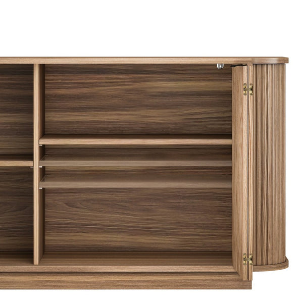English Elm 63"wavy Sculptural Matte Sideboard with Wave Front Doors and Adjustable Interior Shelving Brown W757P395623