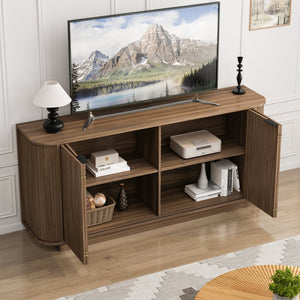 English Elm 63"wavy Sculptural Matte Sideboard with Wave Front Doors and Adjustable Interior Shelving Brown W757P395623