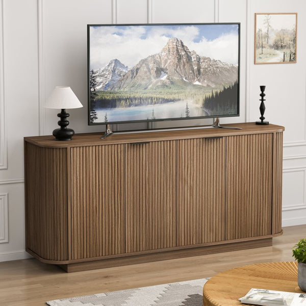 English Elm 63"wavy Sculptural Matte Sideboard with Wave Front Doors and Adjustable Interior Shelving Brown W757P395623