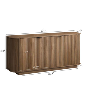 English Elm 63"wavy Sculptural Matte Sideboard with Wave Front Doors and Adjustable Interior Shelving Brown W757P395623