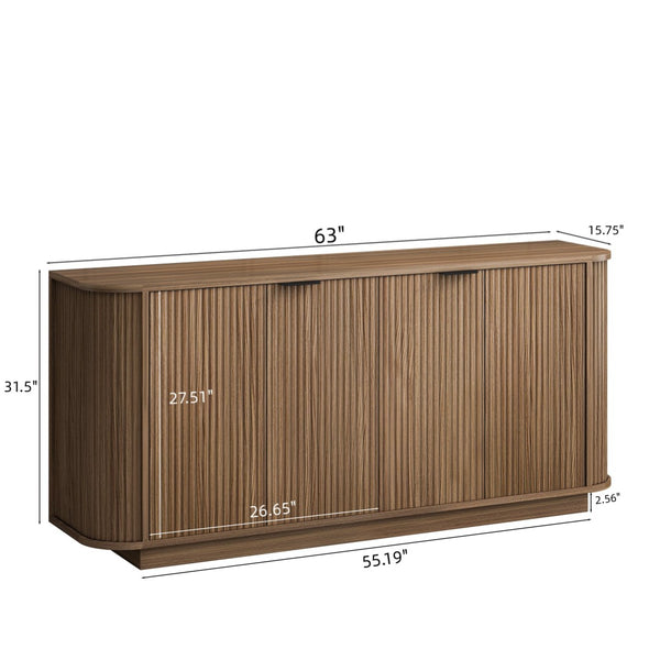 English Elm 63"wavy Sculptural Matte Sideboard with Wave Front Doors and Adjustable Interior Shelving Brown W757P395623
