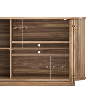 English Elm 63"wavy Sculptural Matte Sideboard with Wave Front Doors and Adjustable Interior Shelving Brown W757P395623