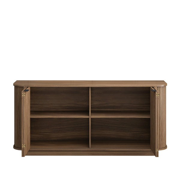 English Elm 63"wavy Sculptural Matte Sideboard with Wave Front Doors and Adjustable Interior Shelving Brown W757P395623
