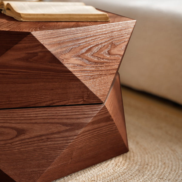 English Elm 36.61'' Polygon Drum Coffee Table Retro Geometric Flip Top Hidden Storage Wood Veneer Reddish Brown W757P403830