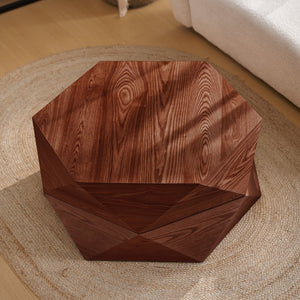 English Elm 36.61'' Polygon Drum Coffee Table Retro Geometric Flip Top Hidden Storage Wood Veneer Reddish Brown W757P403830