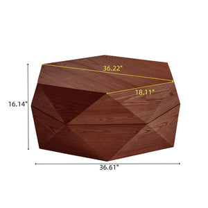 English Elm 36.61'' Polygon Drum Coffee Table Retro Geometric Flip Top Hidden Storage Wood Veneer Reddish Brown W757P403830