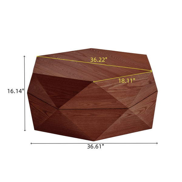 English Elm 36.61'' Polygon Drum Coffee Table Retro Geometric Flip Top Hidden Storage Wood Veneer Reddish Brown W757P403830