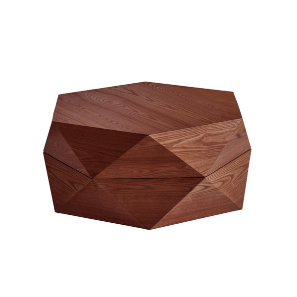 English Elm 36.61'' Polygon Drum Coffee Table Retro Geometric Flip Top Hidden Storage Wood Veneer Reddish Brown W757P403830