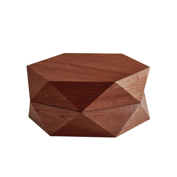English Elm 36.61'' Polygon Drum Coffee Table Retro Geometric Flip Top Hidden Storage Wood Veneer Reddish Brown W757P403830