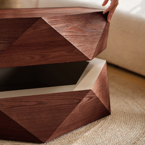 English Elm 36.61'' Polygon Drum Coffee Table Retro Geometric Flip Top Hidden Storage Wood Veneer Reddish Brown W757P403830
