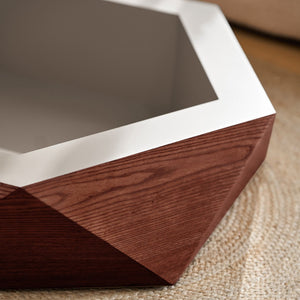 English Elm 36.61'' Polygon Drum Coffee Table Retro Geometric Flip Top Hidden Storage Wood Veneer Reddish Brown W757P403830