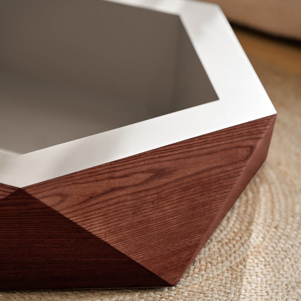 English Elm 36.61'' Polygon Drum Coffee Table Retro Geometric Flip Top Hidden Storage Wood Veneer Reddish Brown W757P403830
