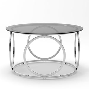English Elm 31.5"modern Round Tempered Glass Coffee Table Chrome Sculptural Base for Living Room W757P412797